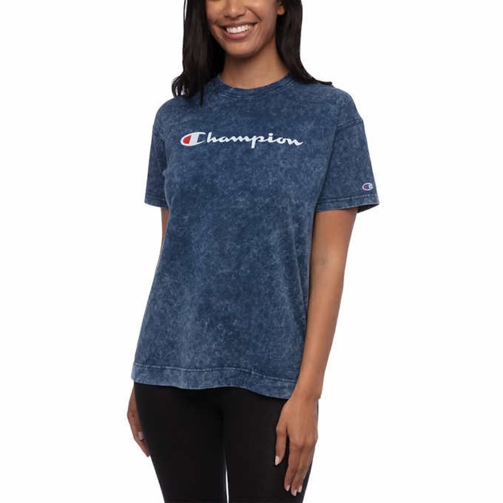 Champion Womens Tee Navy Cloudwash Short Sleeve T Shirt Casual NWT